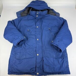 Eddie Bauer Mens Size L Goose Down Parka Jacket Winter Puffer Hooded Blue